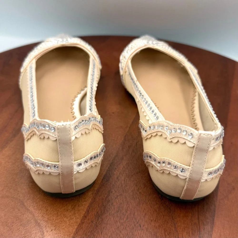 Copper Key Ritzie Satin Mesh Rhinestone Butterfly‎ Flats Bridal Fairy Glam W 8.5